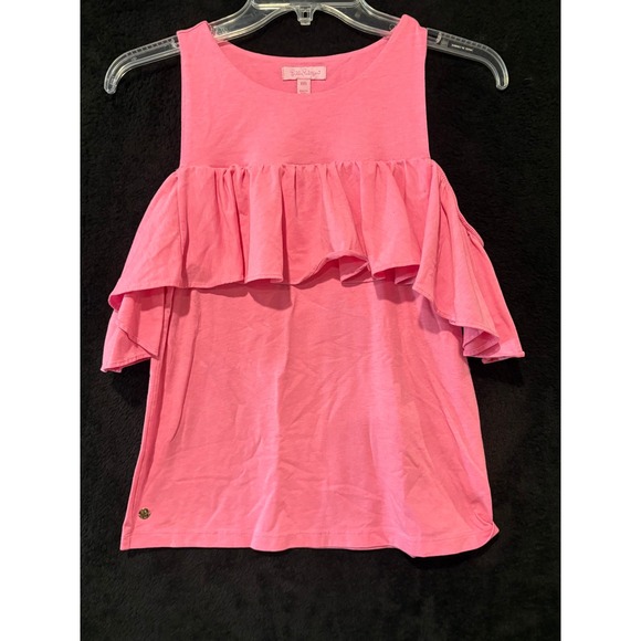 Lilly Pulitzer Ruffle Cold Shoulder‎ Top Pink Casual Cute XXS - Picture 1 of 9